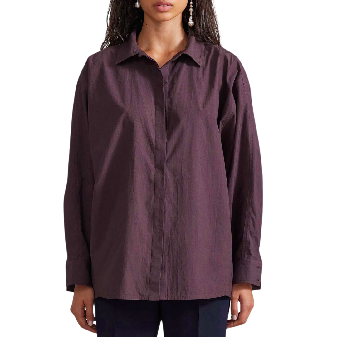Kaarina Dolman Button Down in Chocolate Plum