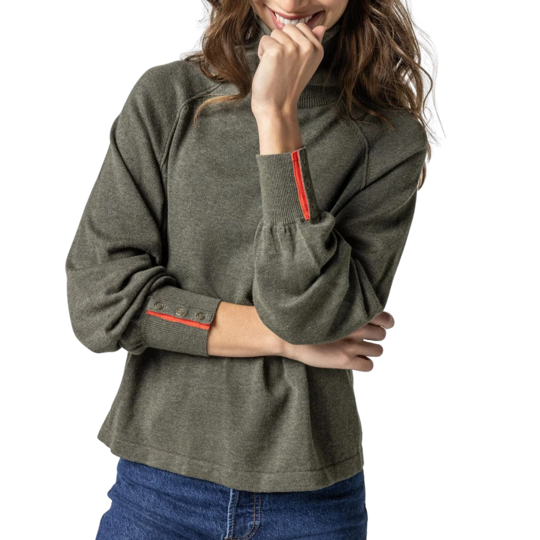 Snap Cuff Turtleneck Sweater in Moss