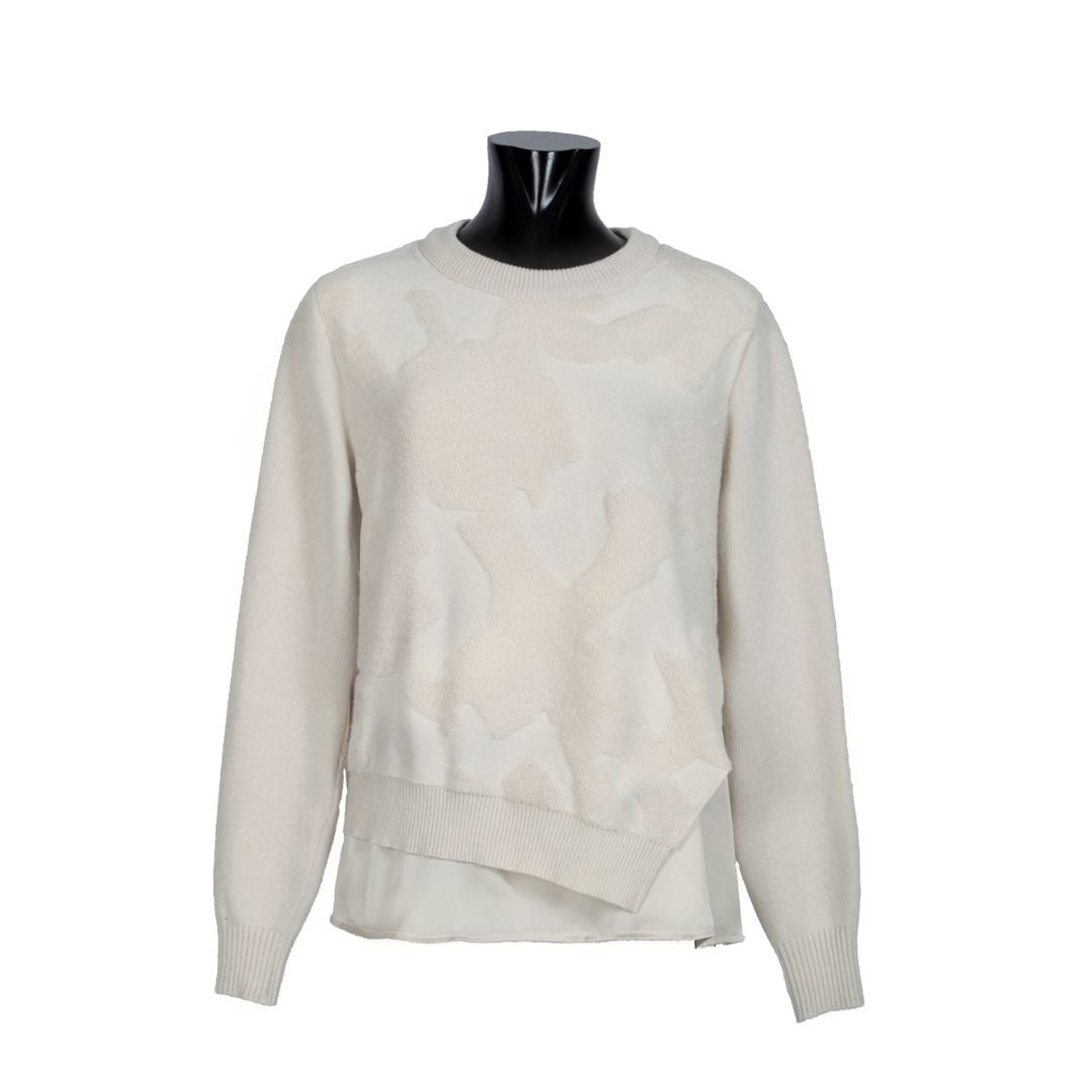 Tricot Chic Aysematric Pullover Sweater in Ecru