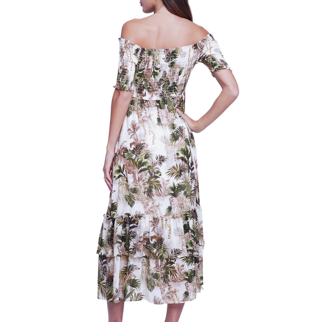 Oriel Dress in Antique White Multi Vintage Safari