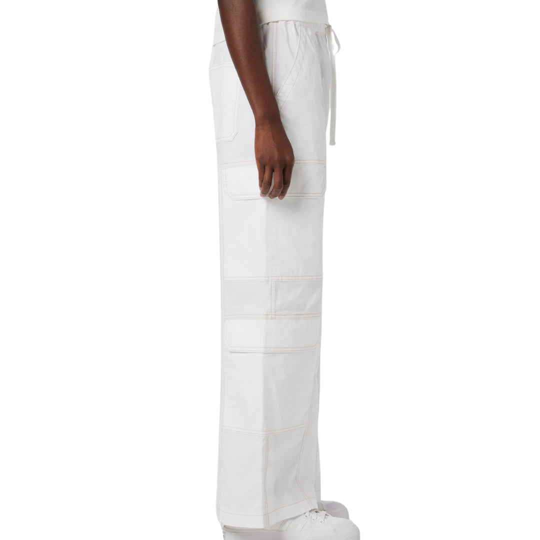 Drawstring Parachute Wide Leg Cargo Pant in White