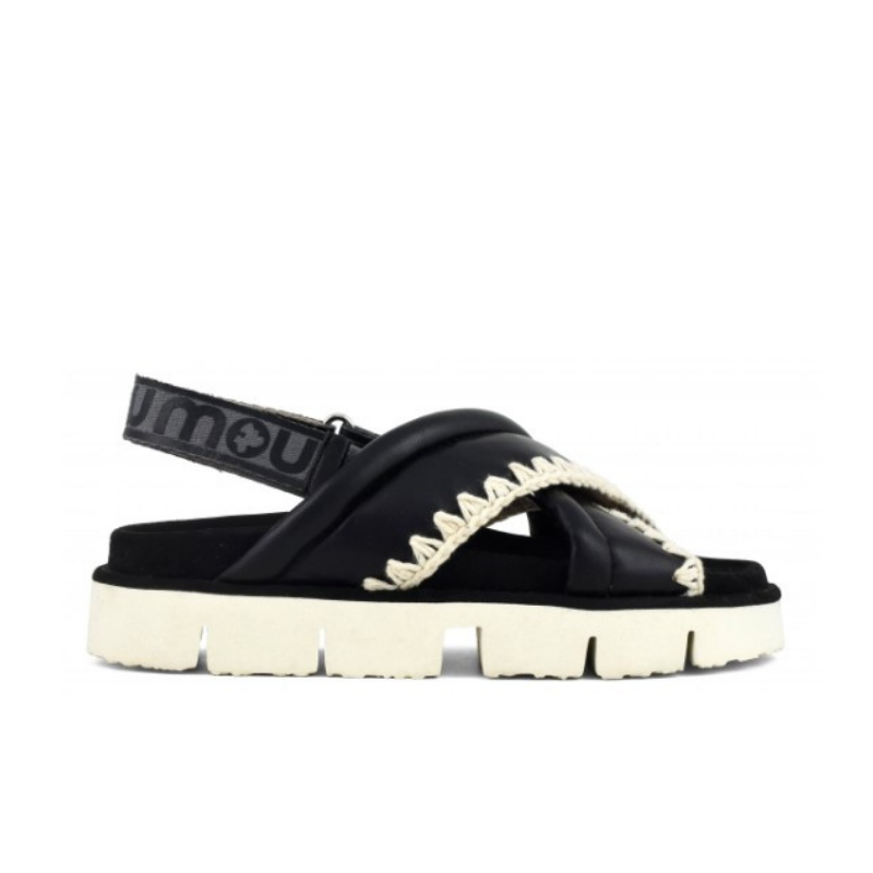 Bio Criss-Cross Leather Sandal in Black