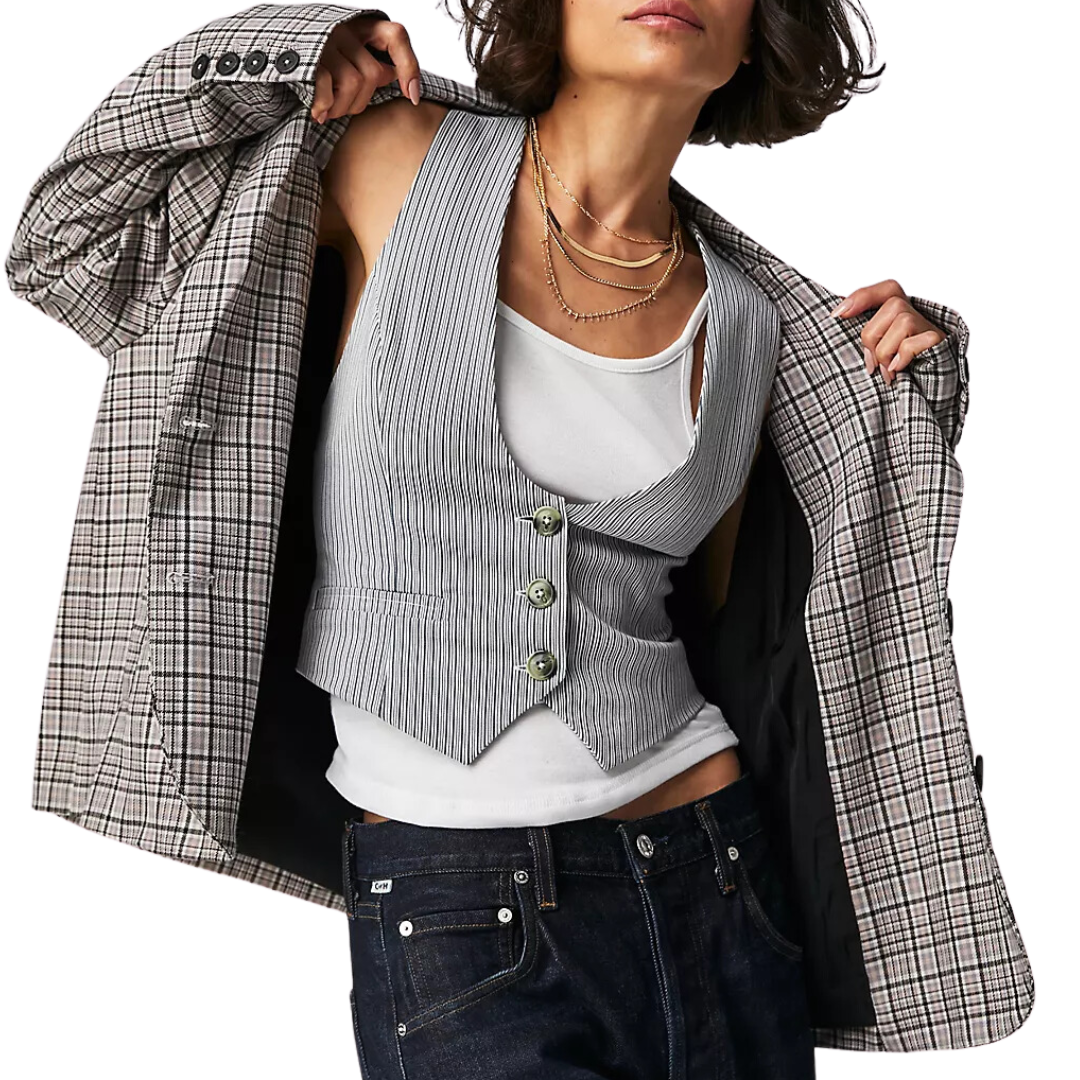We The Free Cali Plaid Blazer in Dust Combo