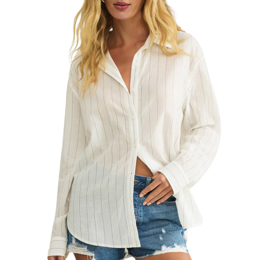 Seaport Striped Button Up Shirt in White