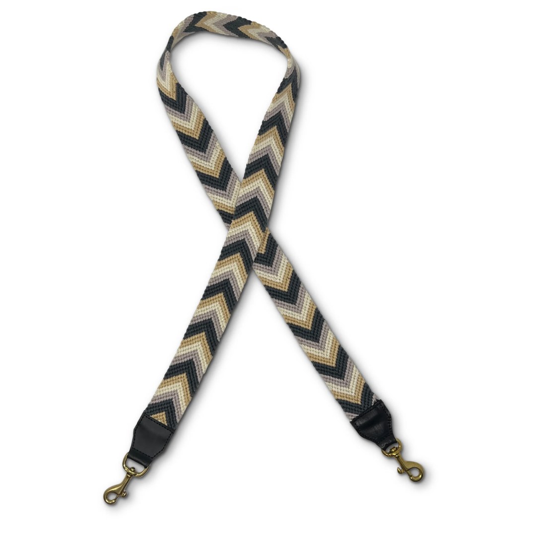 Washed Chevron Bag Strap in Charcoal Wheat and White