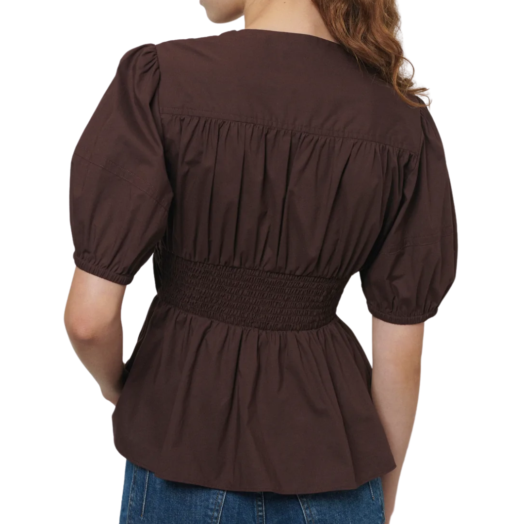Maureen Balloon Sleeve Top in Chocolate