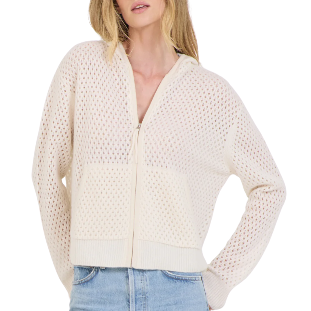 Fox Cashmere Mesh Hoodie in Ivory