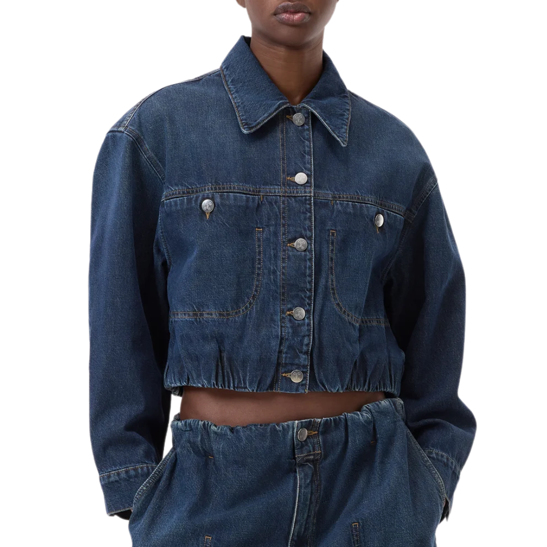 Folded Hem Jacket in Dark Blue