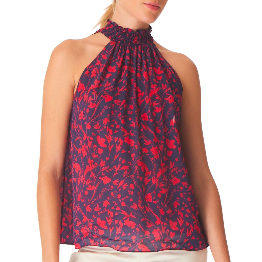 Xenia Top in Navy Thistle Print