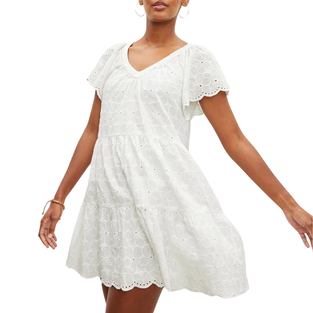 Wynette Embroidered Cotton Dress in White
