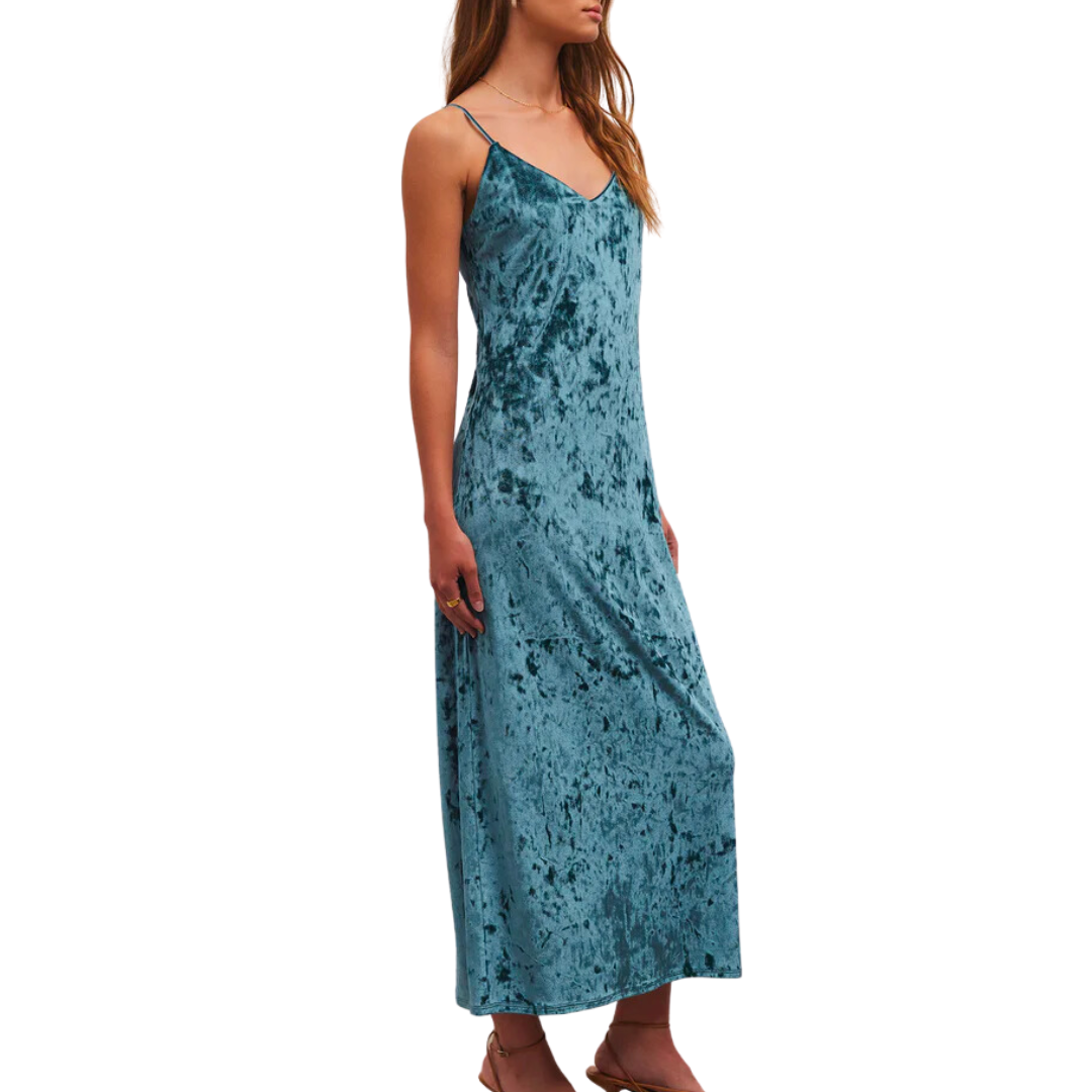 Selina Crushed Velvet Midi Dress in Abyss