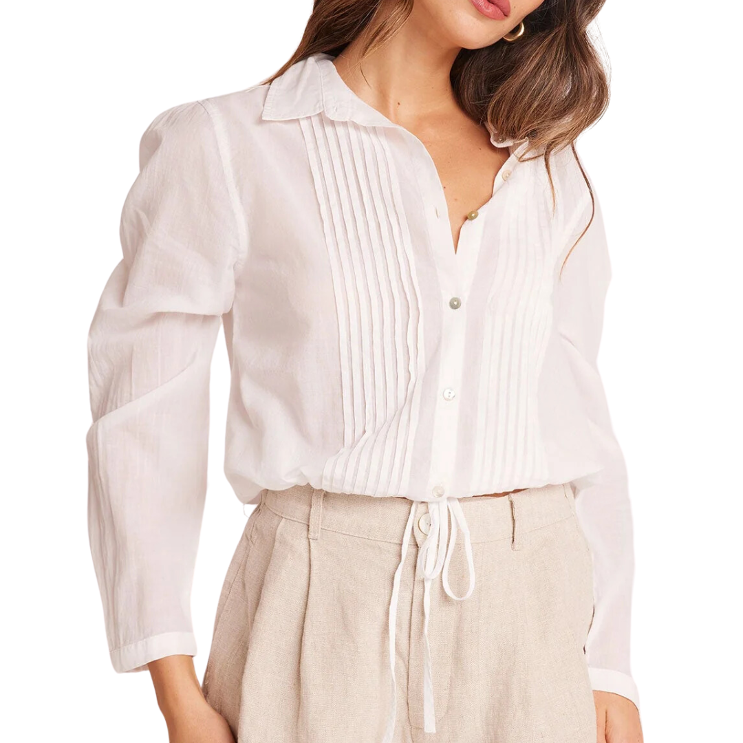 Pintuck Crop Button Down in White