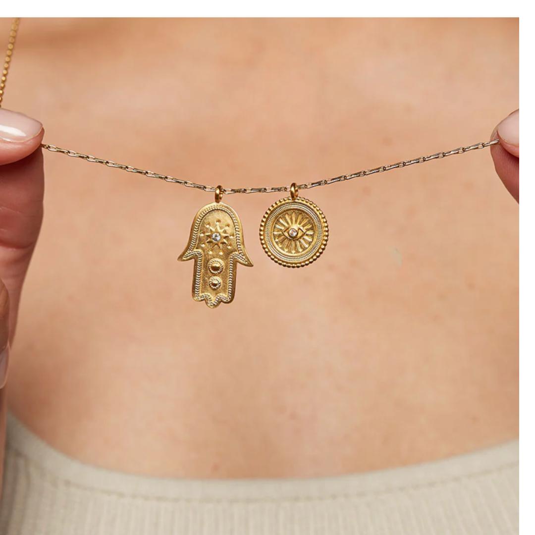 Protected Path Hamsa Evil Eye Gold Necklace