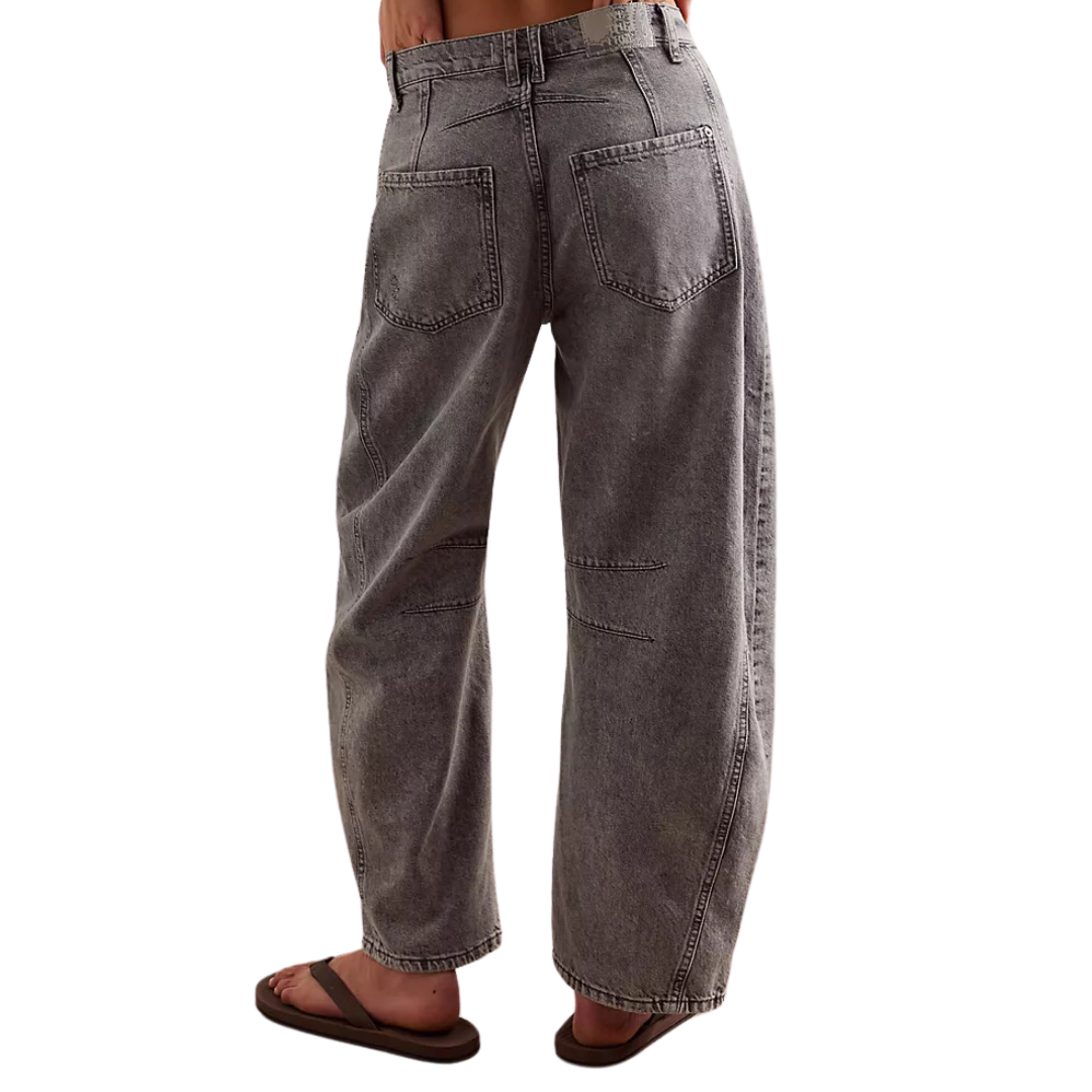 We The Free Good Luck Mid-Rise Barrel Jeans in Falcon Grey