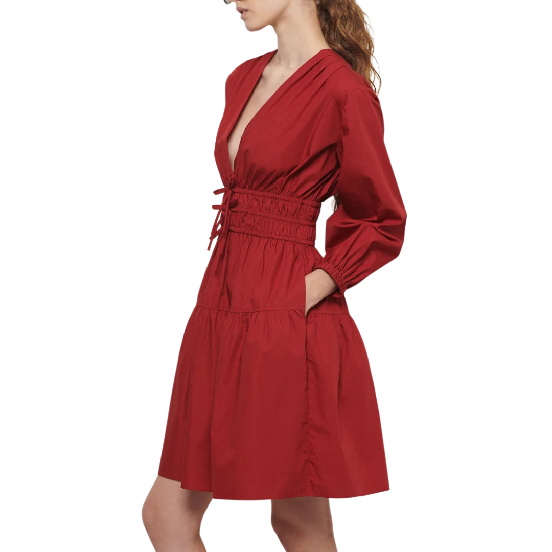 Emma V-Neck Dress in Merlot
