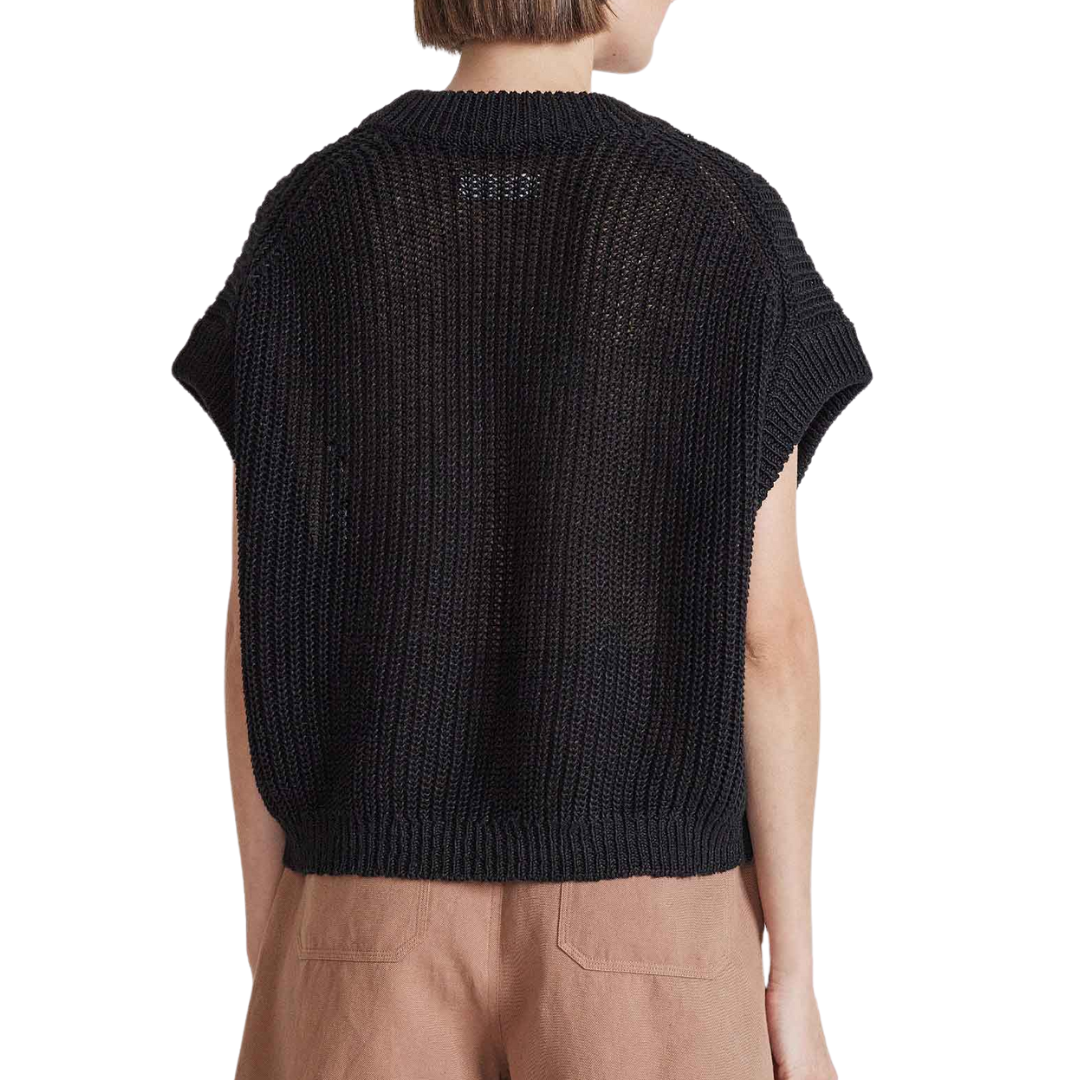 Olivia Linen Vest in Black