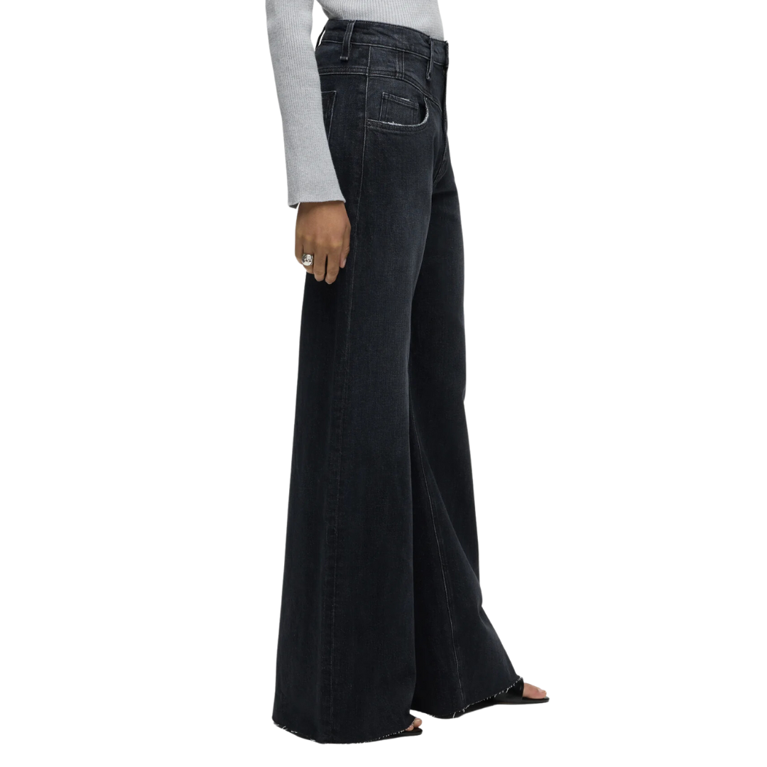 Jodie Seamed Front Yoke Wide Leg Jean in Milano Noir