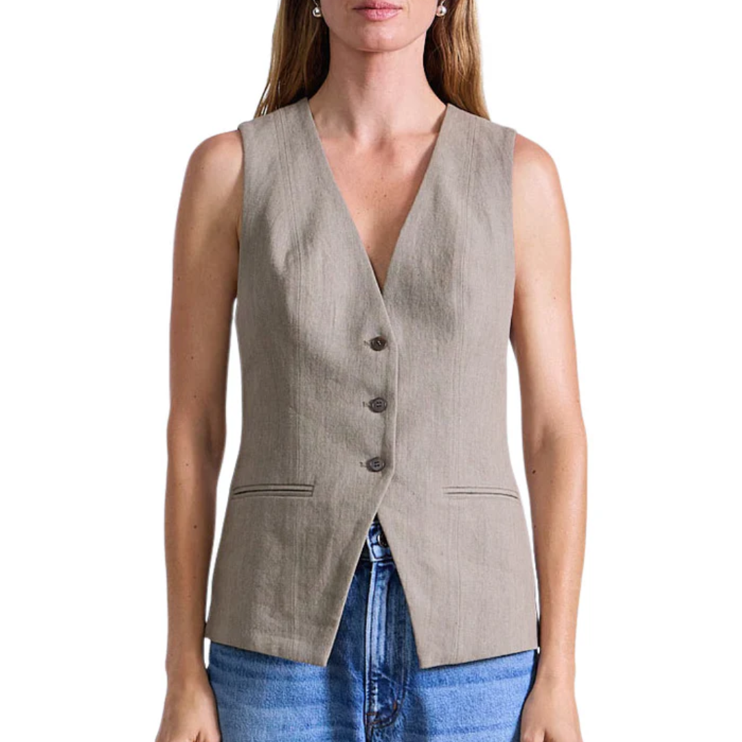 Helena V-Neck Vest in Moss