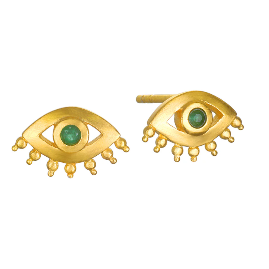 Elevated Consciousness Evil Eye Emerald Earrings