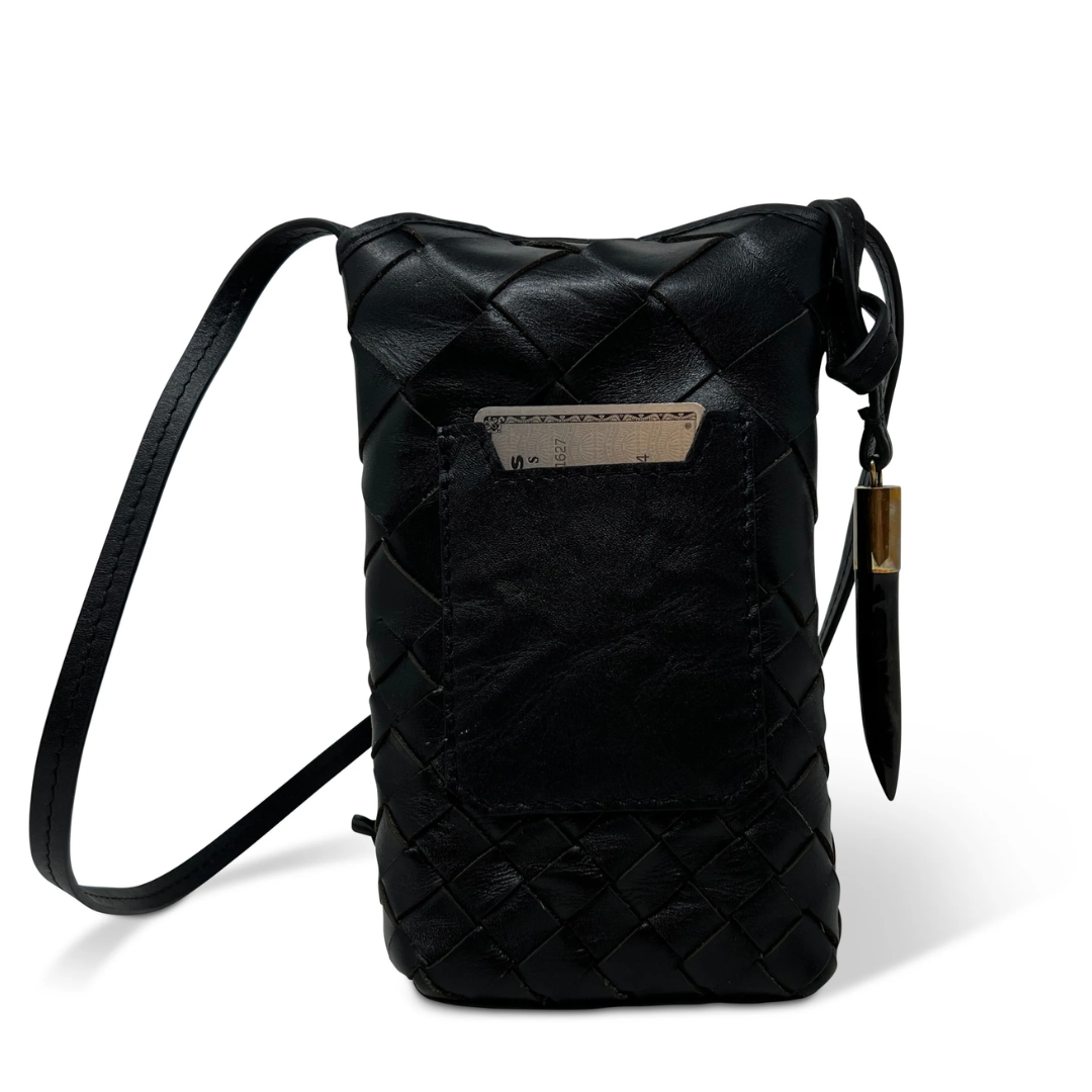 Mini Sling Bag in Black Threaded Weave