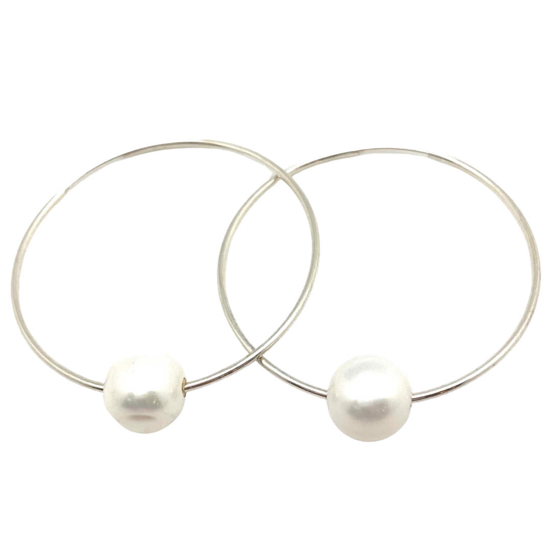 Mia Pearl Hoop in Silver White