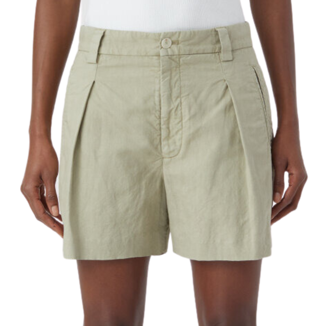 Idabel Linen & Cotton Shorts in Light Moss Green