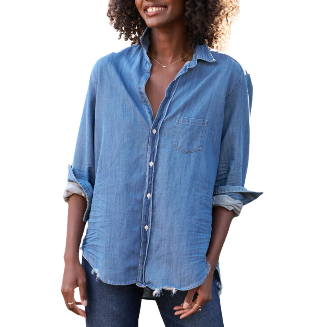 Eileen Relaxed Button-Up Shirt in Vintage Stonewashed Indigo