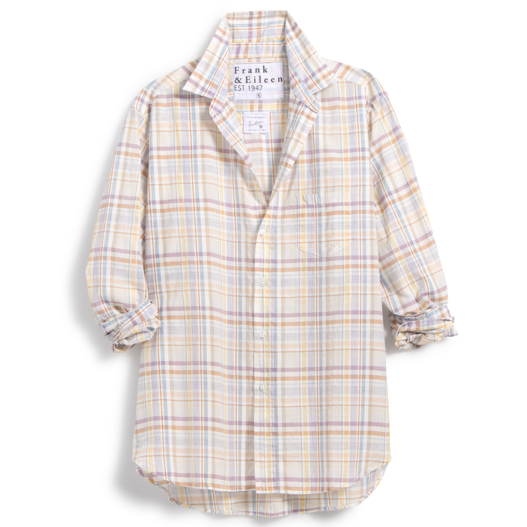 Eileen in Italian Cotton Sand, Grey, Purple Plaid