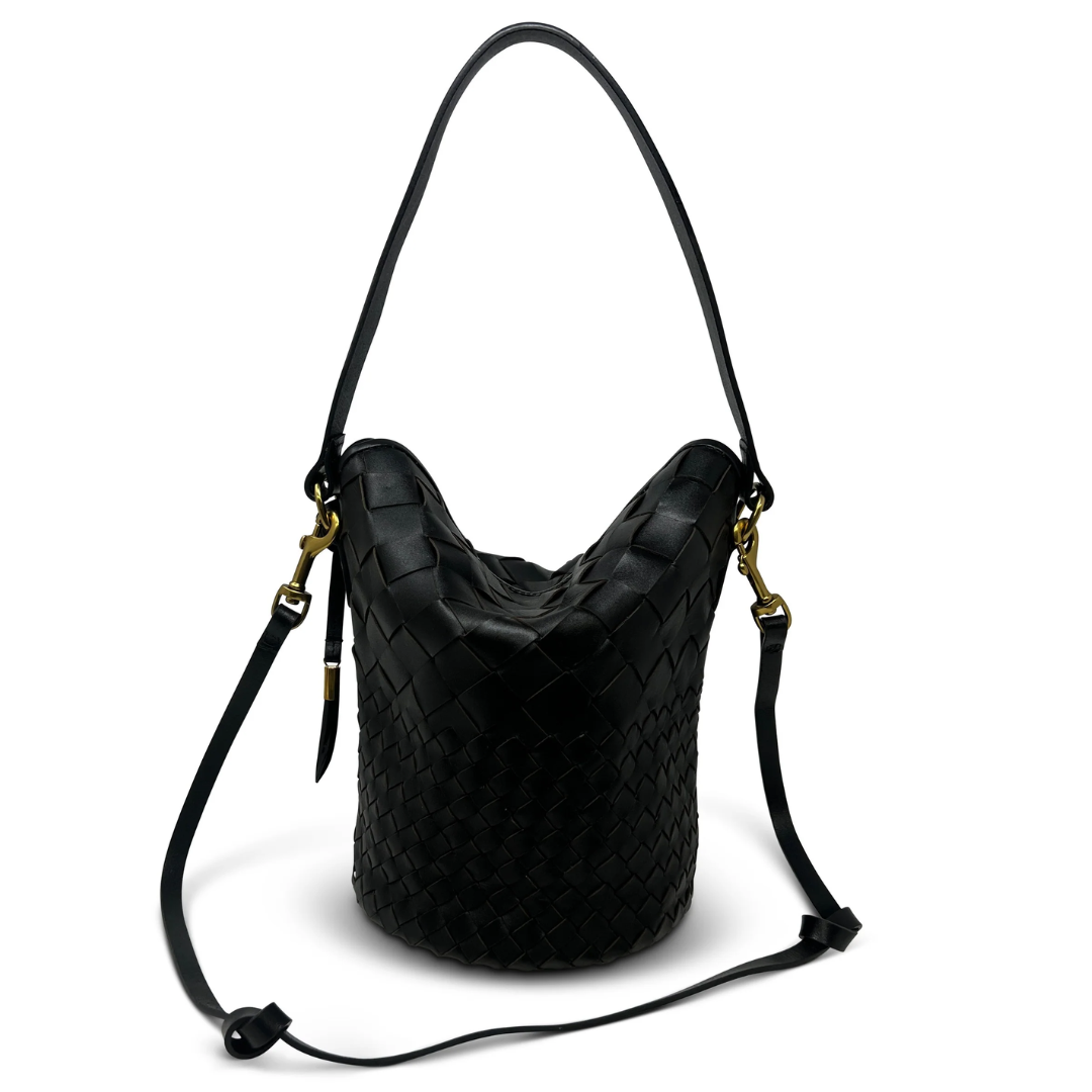 Richmond Bucket Bag in Black Threaded Weave