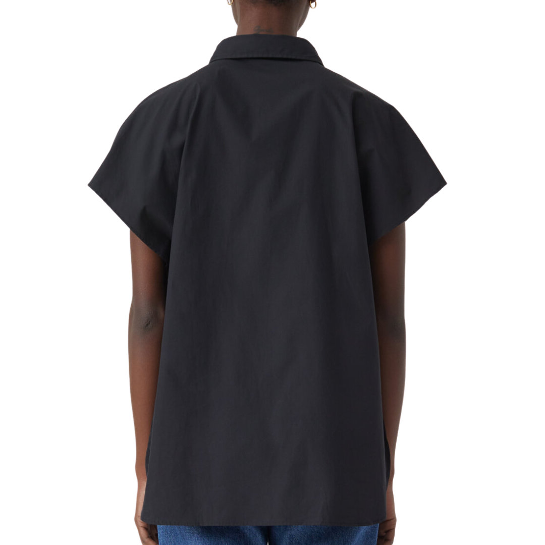 Short-Sleeved Organic Cotton Blouse in Black