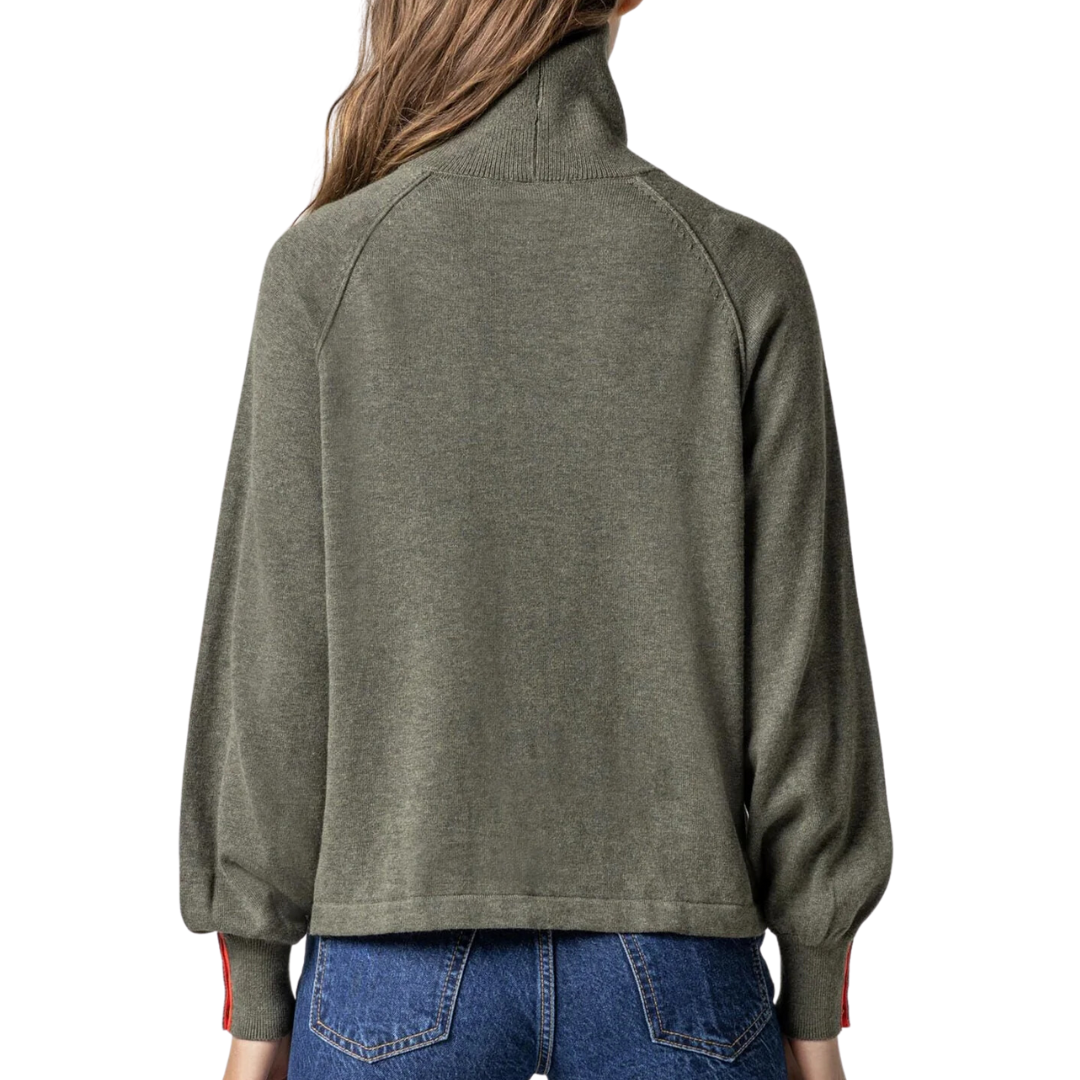 Snap Cuff Turtleneck Sweater in Moss
