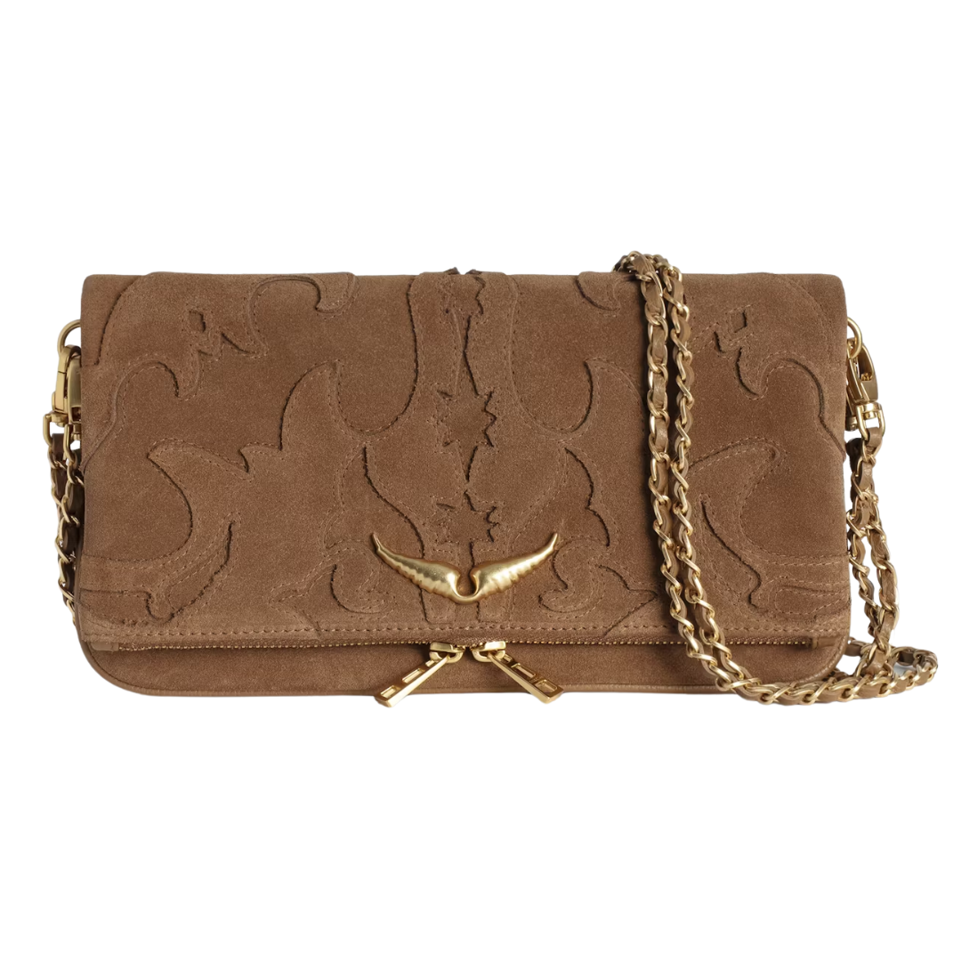 Rock Suede Clutch in Cognac