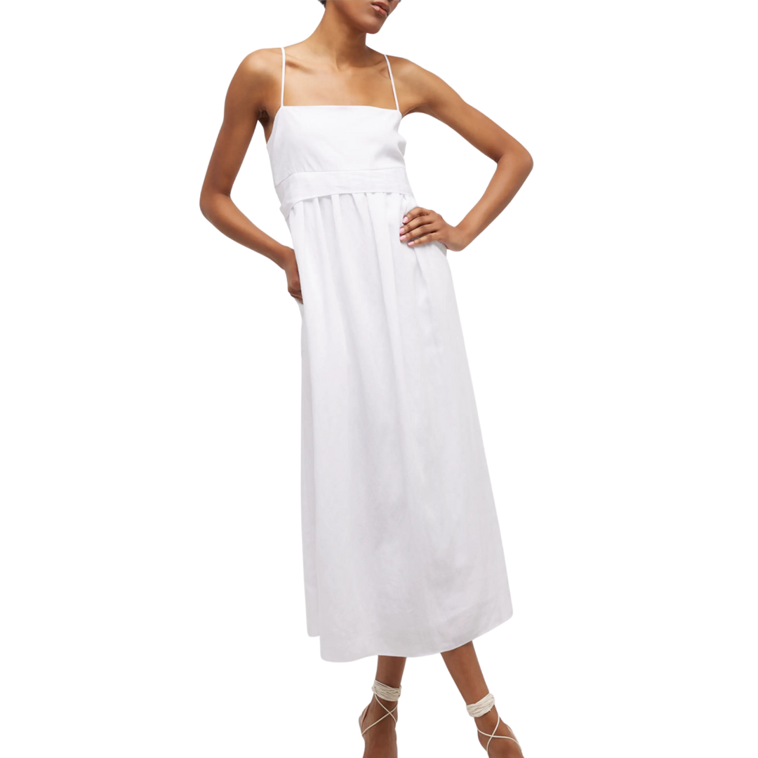 Ruched Panelled Dress in Optic White