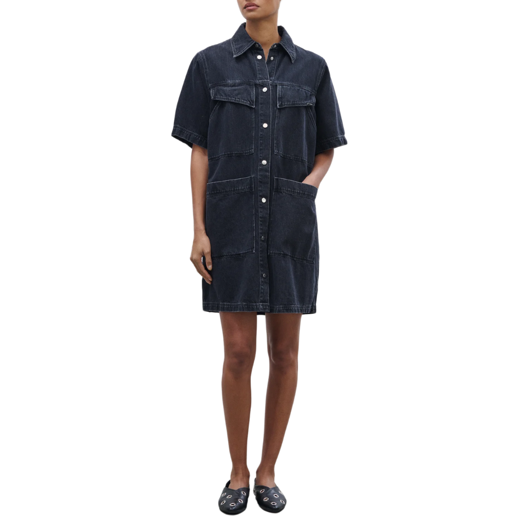 Short Denim Dress in Dark Grey