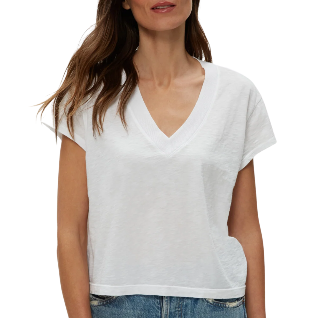 Harlan Cropped V-Neck Tee in White