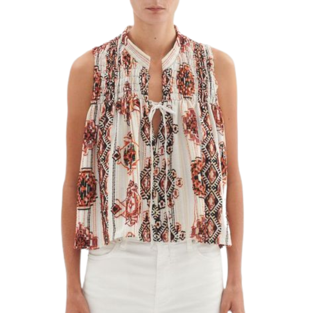 Tava Printed Smocked Top in Multico Orange