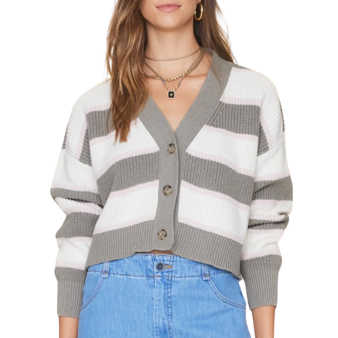 Carey Cardigan in White Grey