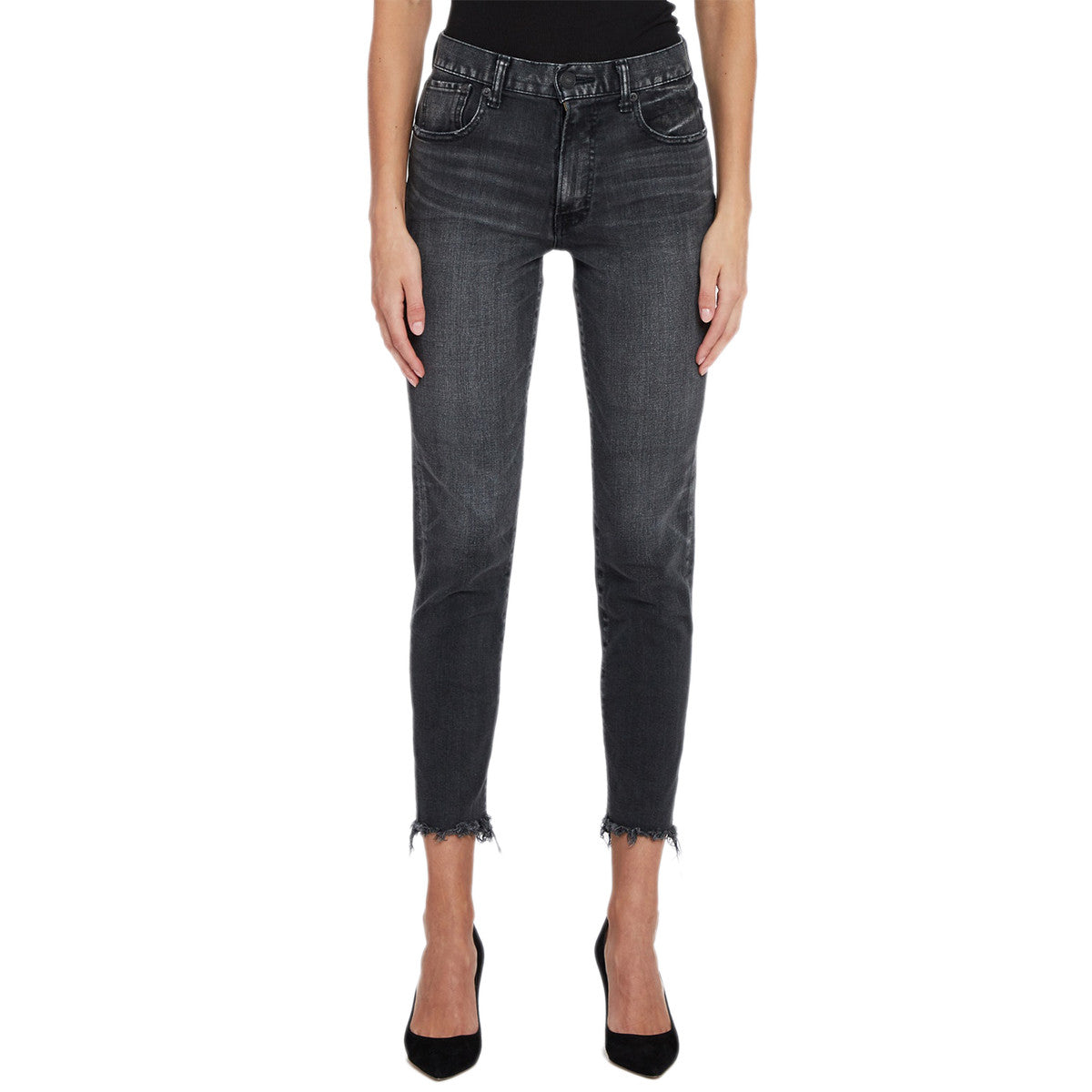 Moussy Slim Black Wash with Raw Frayed Hem