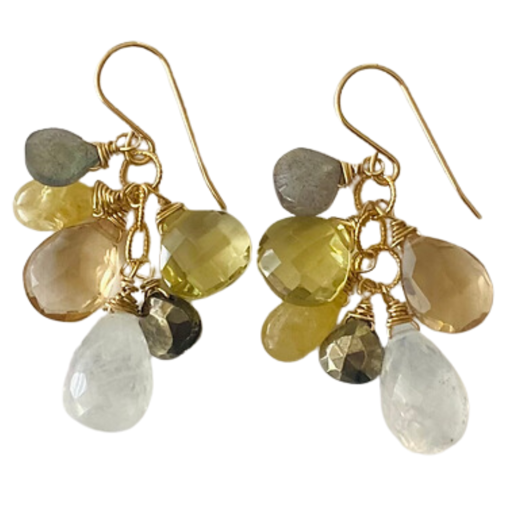 Moonstone Cluster Earrings in Gold