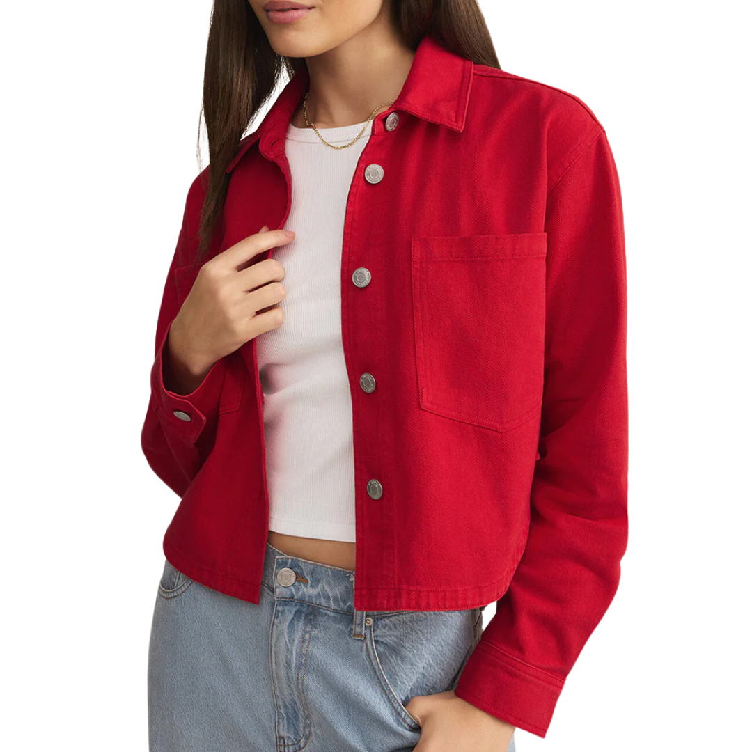 All Day Cropped Denim Jacket in Cherry