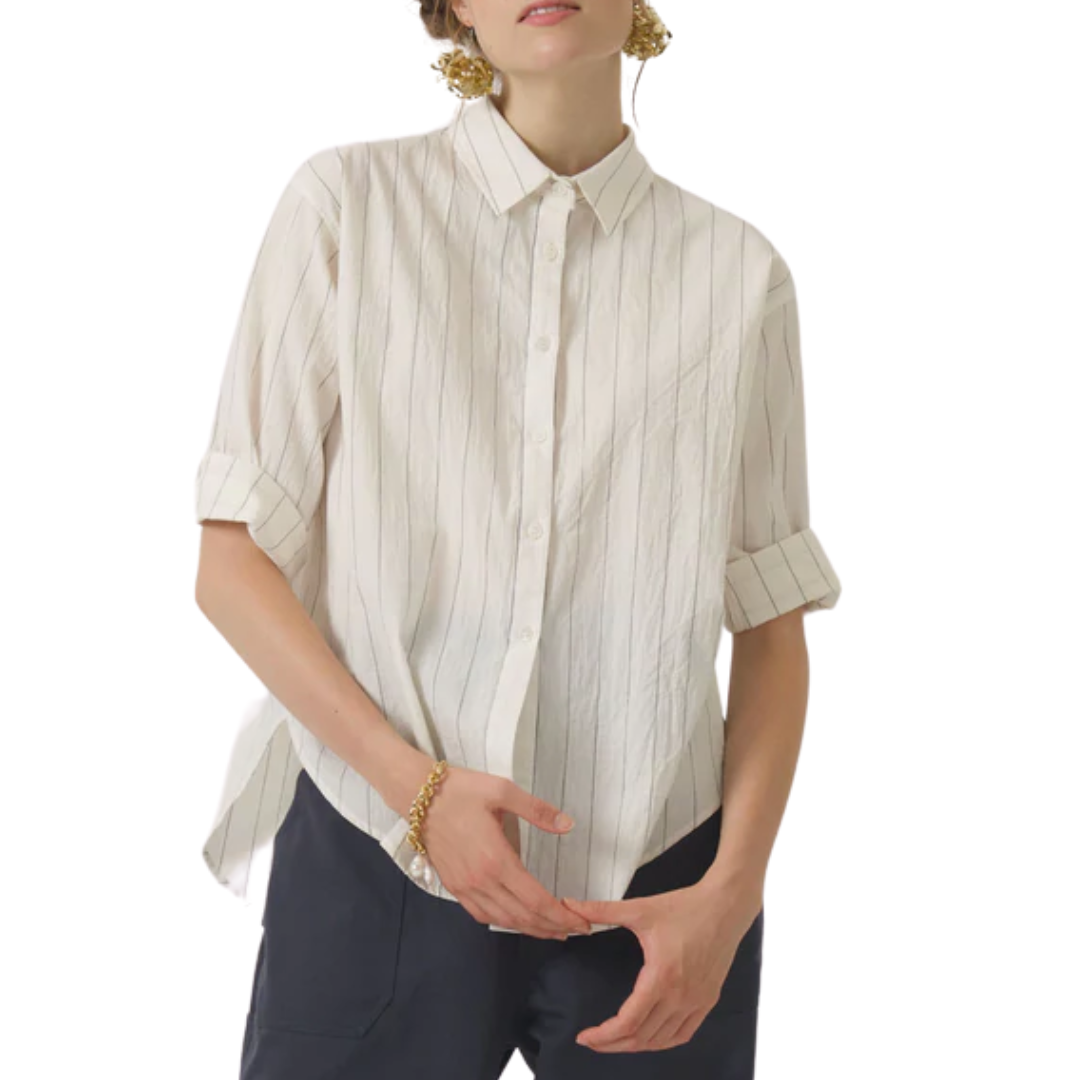 Pinstripe Swing Shirt in Ivory/Black Pinstripe