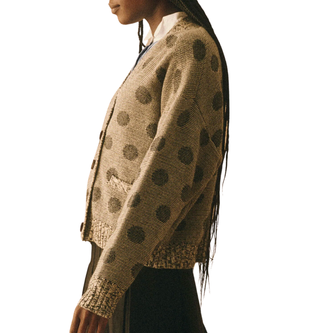 The Slouch Cardigan in Licorice Polka Dot