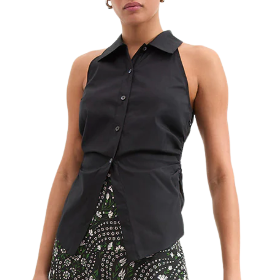 Regina Sleeveless Button-Down Shirt in Black