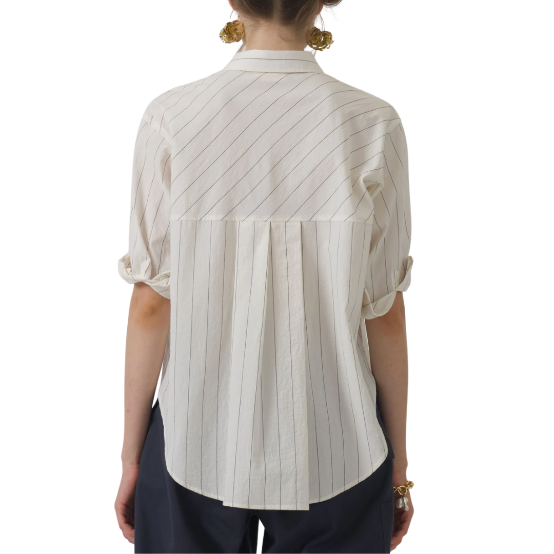 Pinstripe Swing Shirt in Ivory/Black Pinstripe