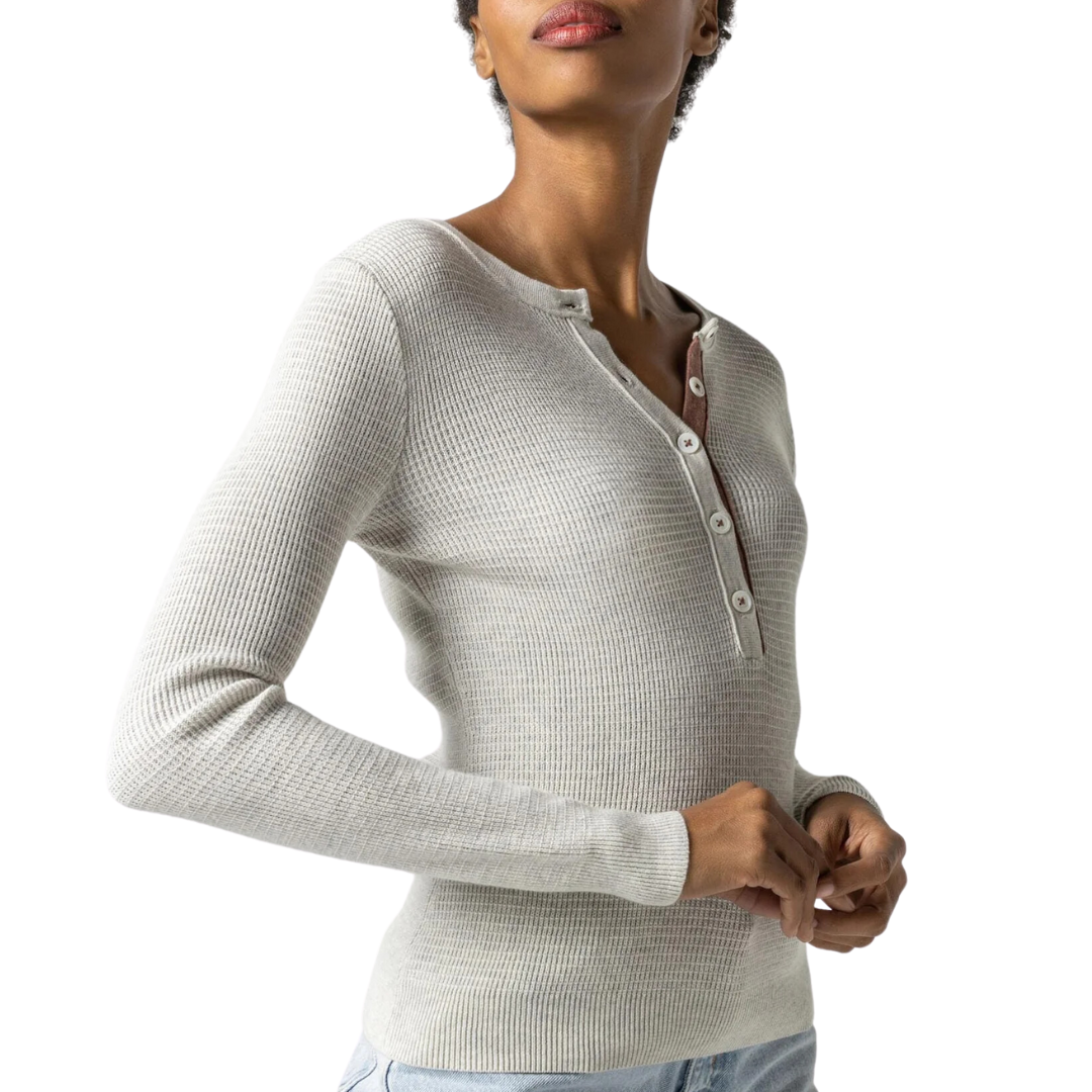 Waffle Henley Sweater in Gardenia