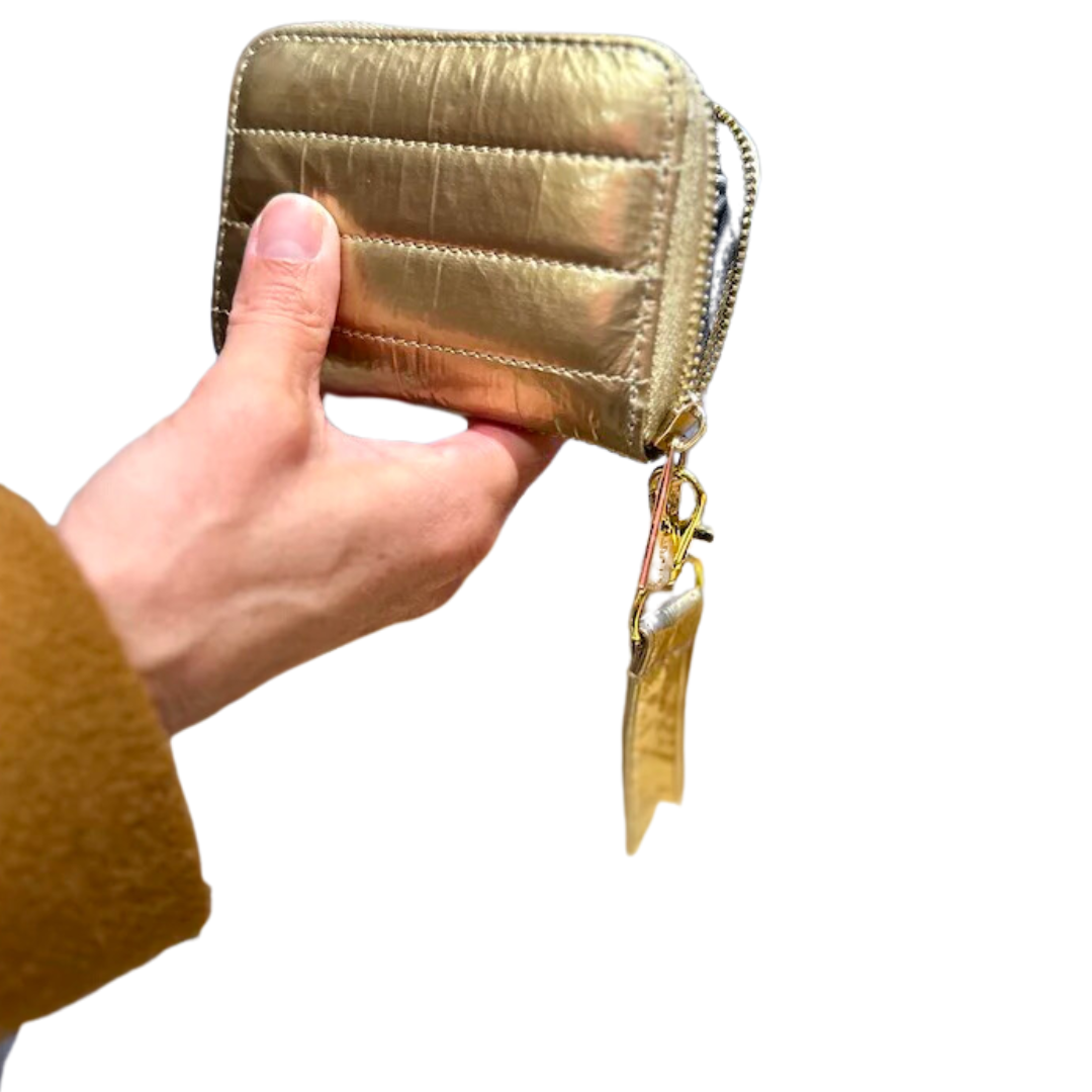 Puffer Zipper Wallet in Gold