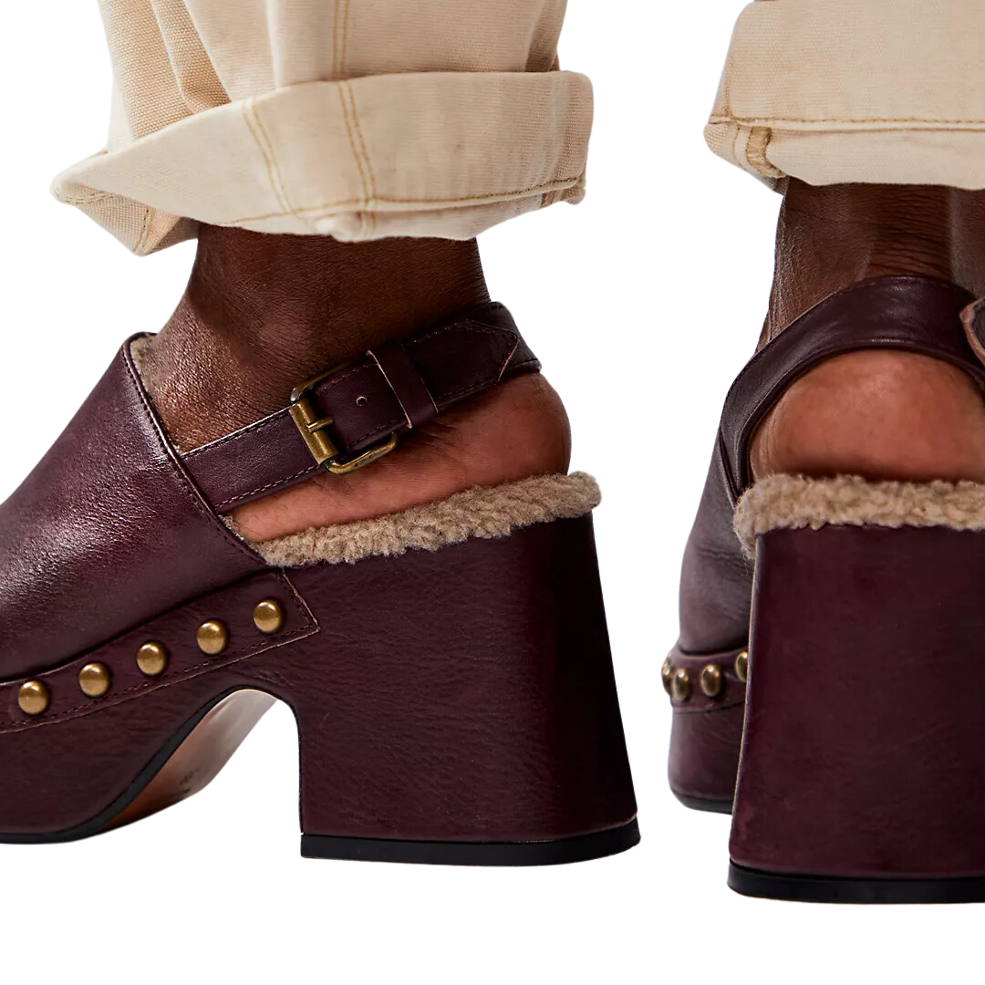 Autumn Studded Platform Clogs in Wine