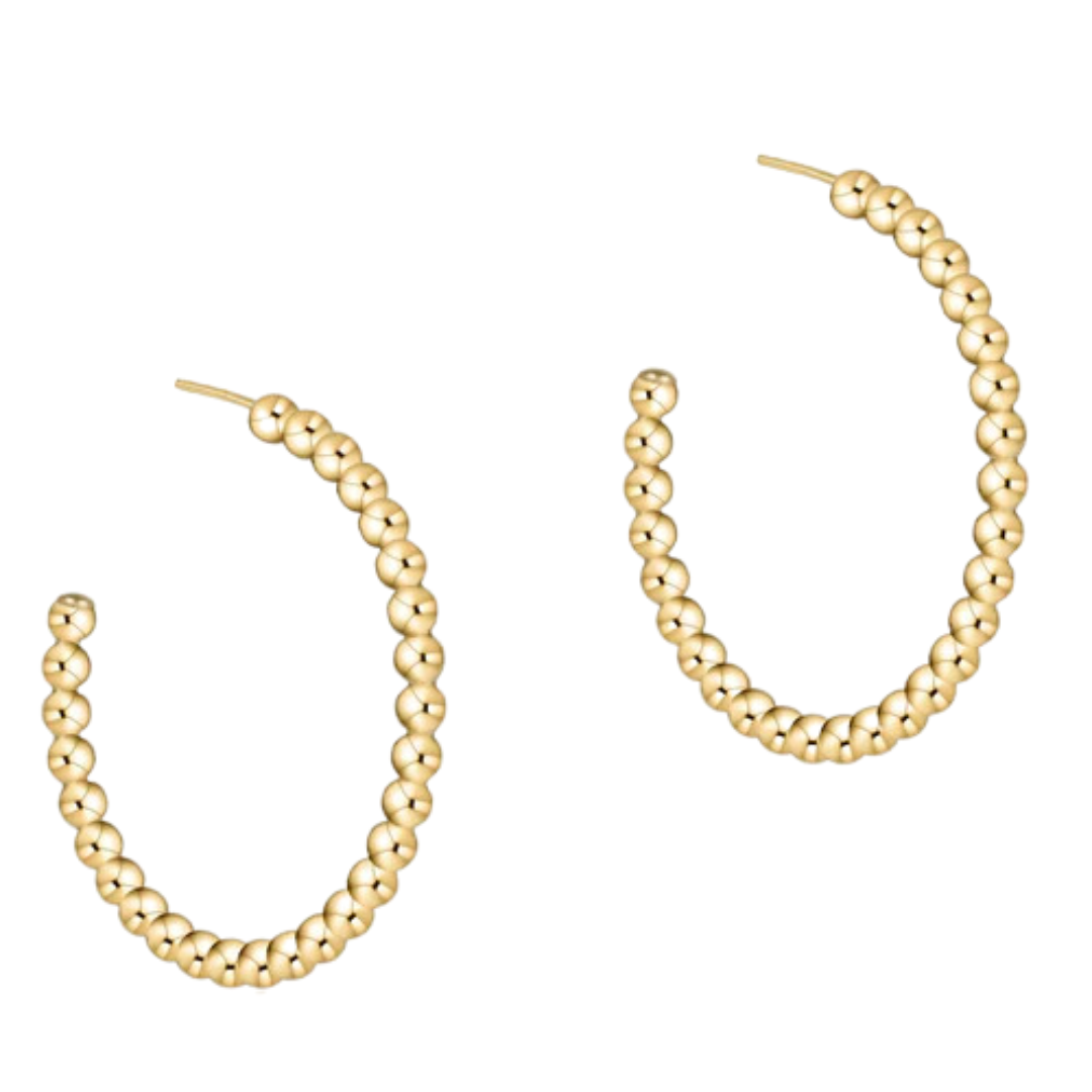 Beaded Classic 1.25" Post Hoop in 3mm Gold
