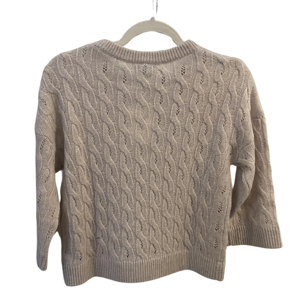 Three Qtr Sleeve Pointelle Cable Crew in Almond