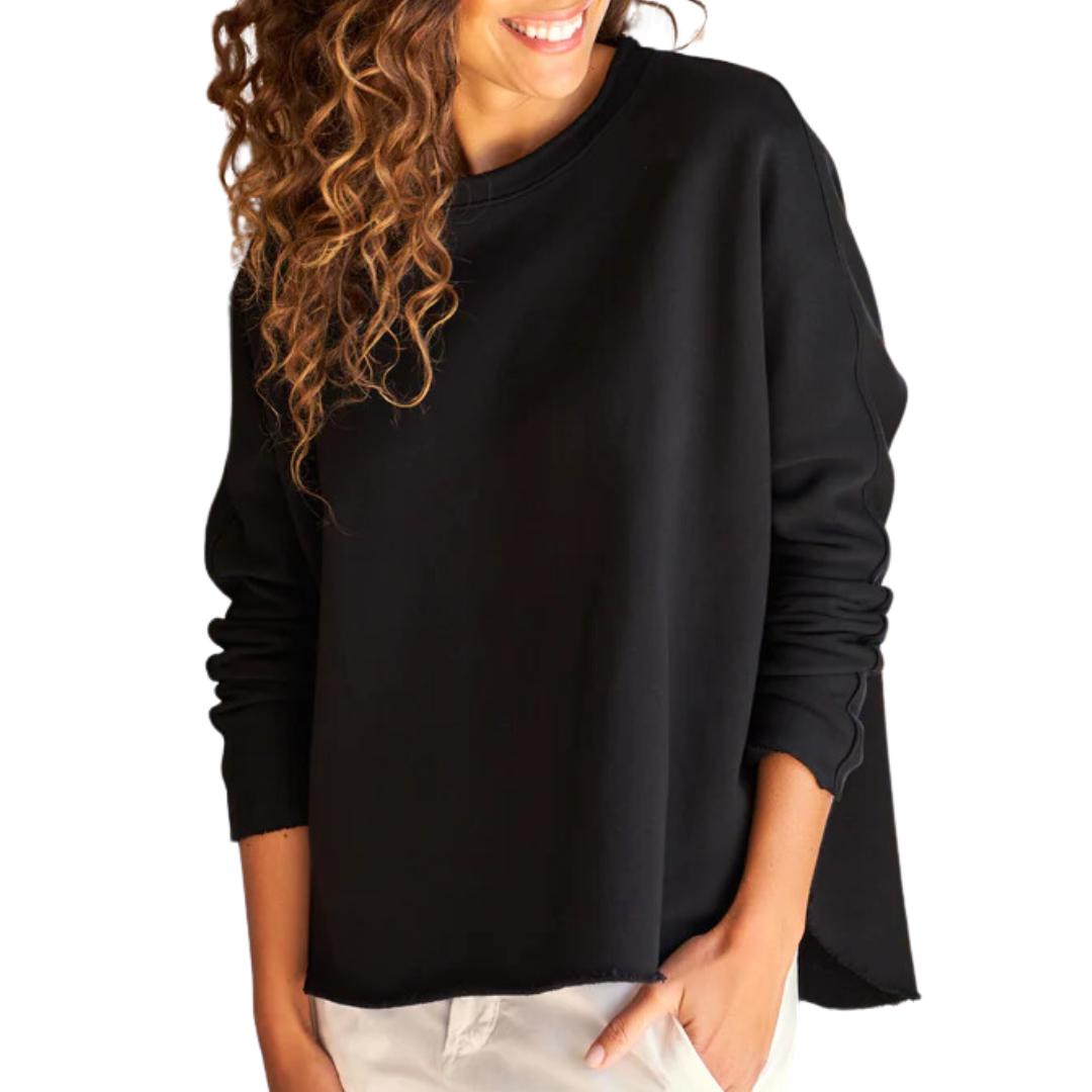 Anna Long-Sleeve Capelet in Triple Fleece Cotton Black